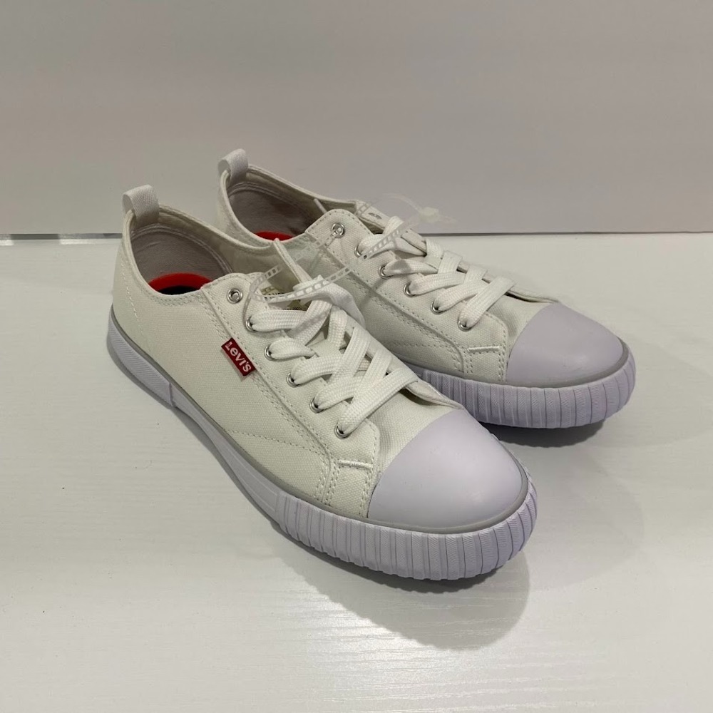 Levis Women's Logo Sneakers Low-Top Shoes White/Grey Sz. 8 - Picture 4 of 10